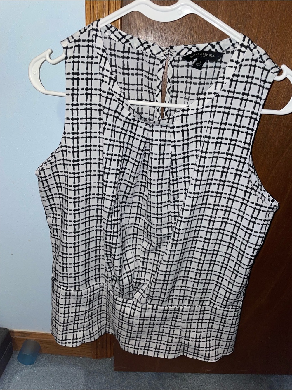 Banana Republic Black and White Plaid Sleeveless Blouse